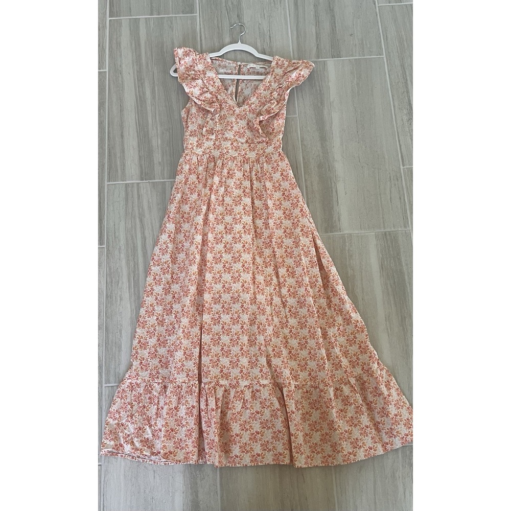 Karlie Ditzy Poplin Floral Maxi Dress Ruffles 100% Cotton Size M